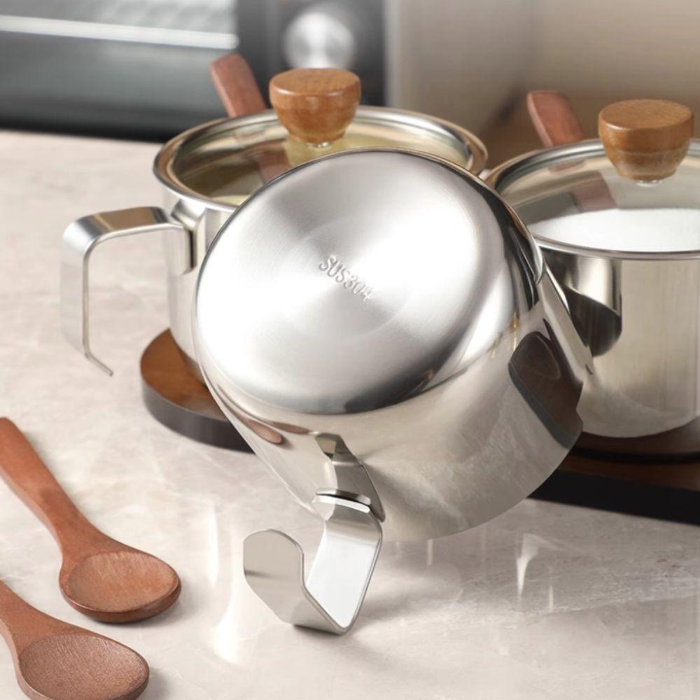 Dust-proof Stainless Steel Seasoning Jar Set With Spoon Tray Salt Storage Container  Sugar