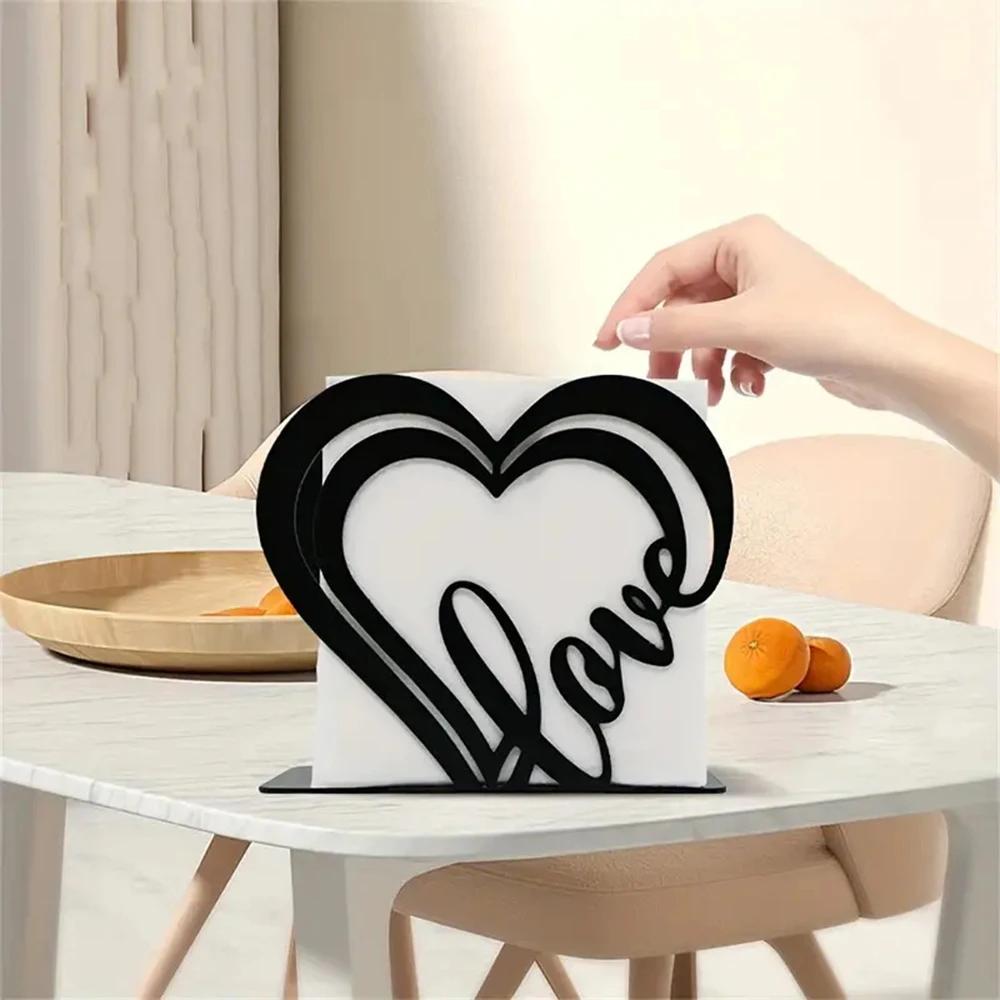 Heart Shaped Iron Napkin Holder Metal Paper Stand Home Party Decoration Independent Desktop Tissue Storage Clip Napkin Dispenser