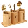 3 Pcs Bamboo Utensil Holder with Tray Cutlery Containers Drying Rack Kitchen Knife Spoon Fork Storage Tableware Organizer