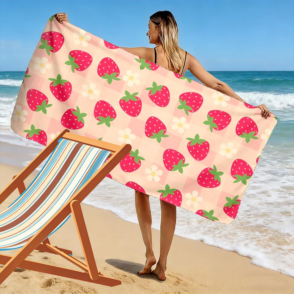 Strawberry and Daisy Pattern Beach Towel Beach towel quick-drying for travel outdoor sports jogging beach and swimming