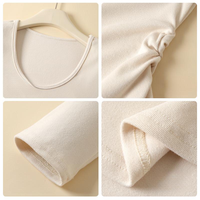 Cămașă de bază cu gât în U pentru tricou de toamnă și iarnă Top cu mâneci lungi slim fit