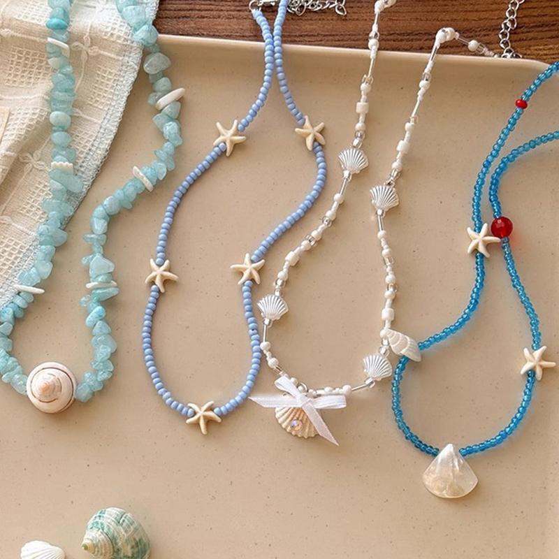 Bohemian Mixed Color Rice Beads Chain Choker Summer  Beach Necklace For Women Boho Starfish Choker Necklace Jewelry