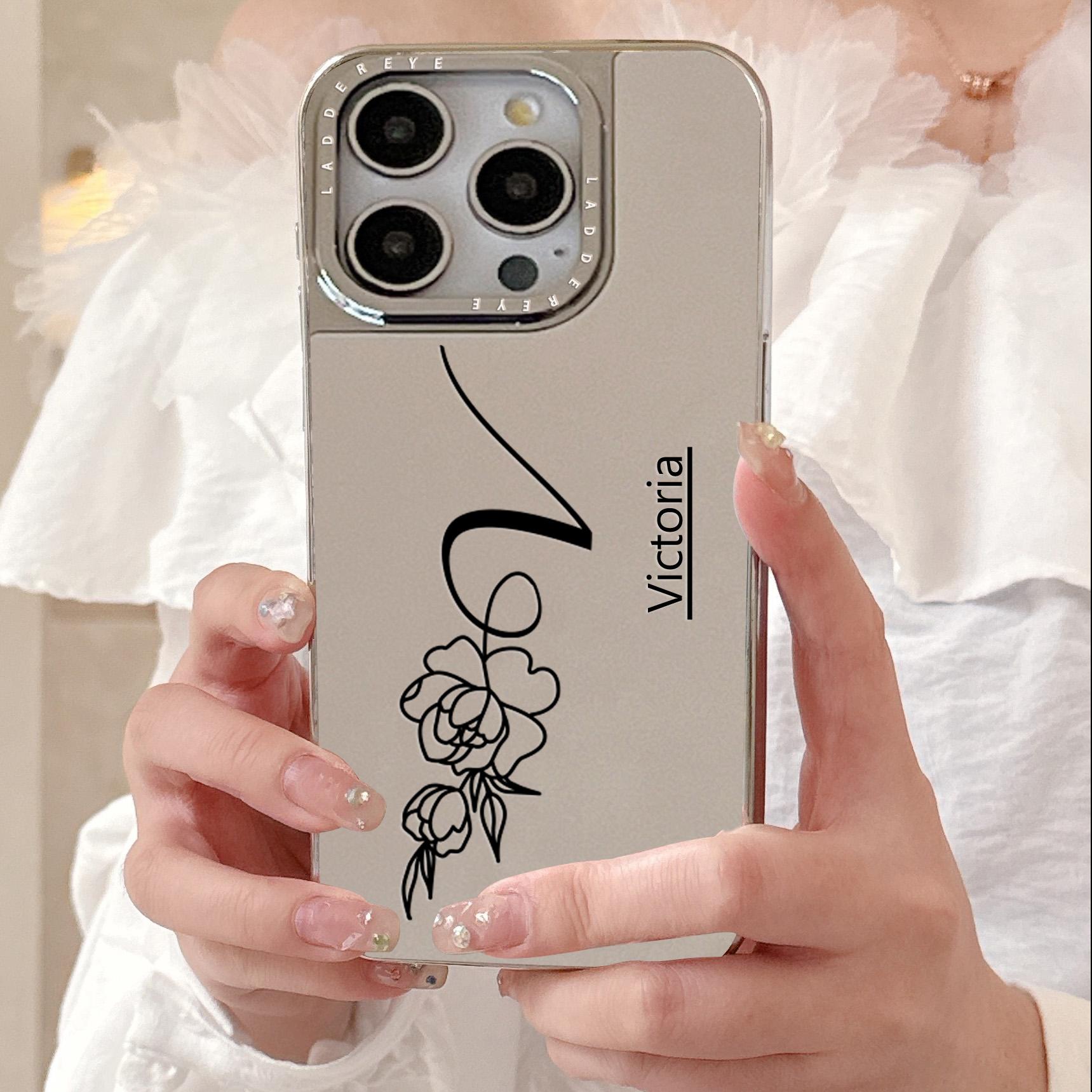 

Personalized Custom Your Name Make UP Mirror Phone Case For iPhone 16 15 14 13 12 11 Pro Max Plus Protective Back Cover iPhone 14