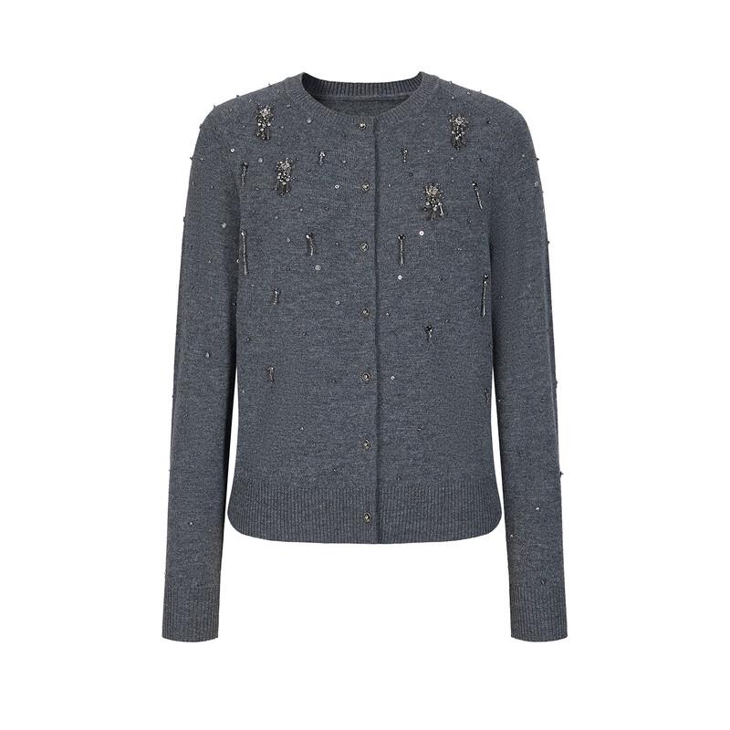 JUZUI Women's Elegant Beaded 100% Wool Knit Sweater