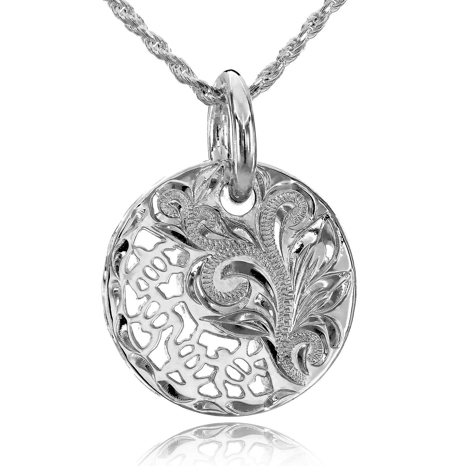 

Hawaiian Jewelry Honu Circle Pendant Necklace for Silver 925 40cm Rope [Leilani] (Sea Turtle) Men, (with Chain)