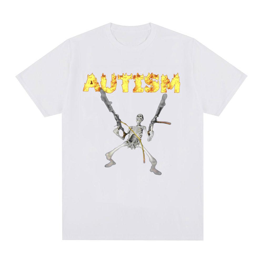 Funny Autism Skeleton Meme T Shirt Humor Skull Meme Women Fashion Hip Hop T-shirt Casual Cotton Short Sleeve Summer T-shirts