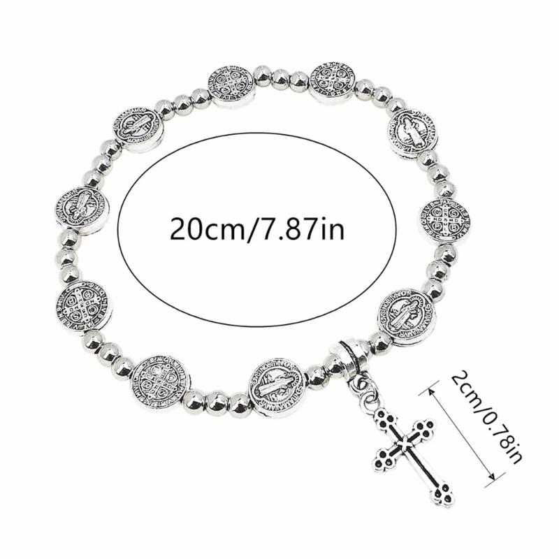 Vintage Cross Elastic Bracelet Retro Design Cross Bracelet Religious Wrist Jewelry Perfect Gift for Men and Women