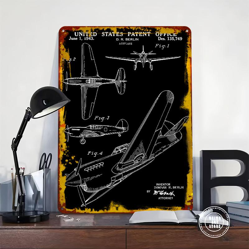 Airplane Patent Metal Poster Customized Wall Art Retro Vintage Tinplate Signs for Office Decoration Room Garage Decorations Home