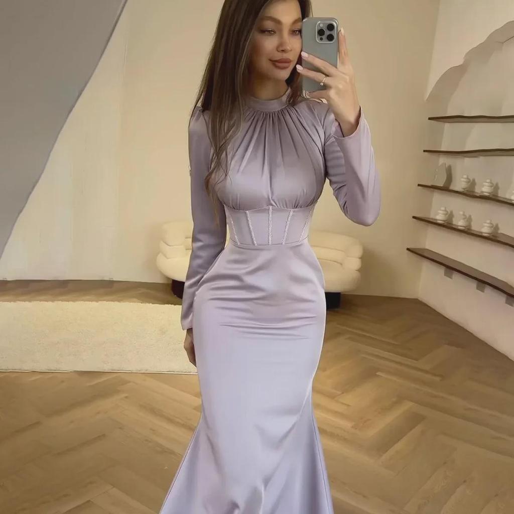 Rochie de primăvară 2025, cu mânecă lungă, plisată, cu bretele, cu fustă neregulată, pentru femei