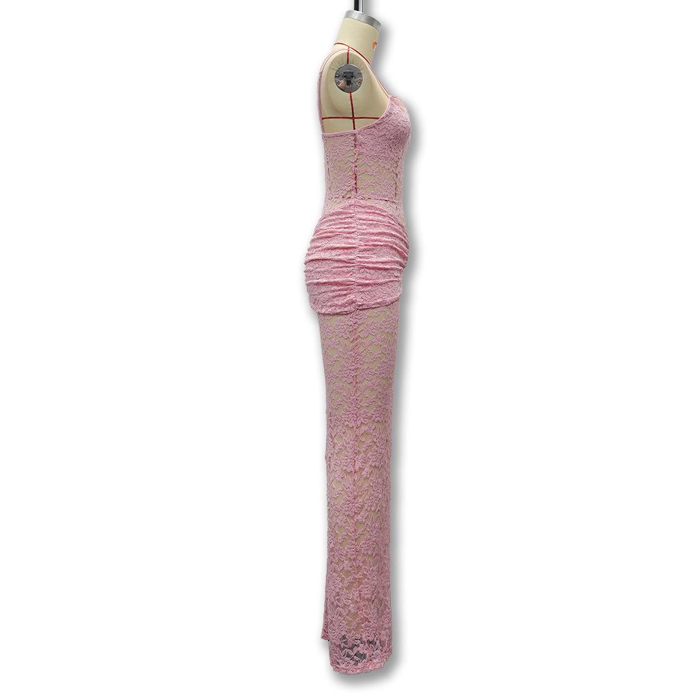 Spring 2026 Sexy Lace Trim Slim Fit See-through Dress - Spicy Girl Style