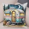 Happy Campers Pillow Case Double Print Decor Cartoon House Travel Car Cushion Cover for Sofa Home Soft Plush Pillowcase