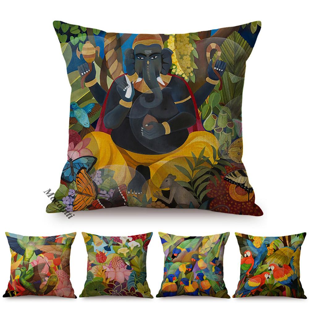 Monika Chen Unisex Tropical Jungle Plant Style Cushion Cover Parrot Toucan Elephant Exotic Watercolor Decorative Car Sofa Throw Pillow Case Cojines