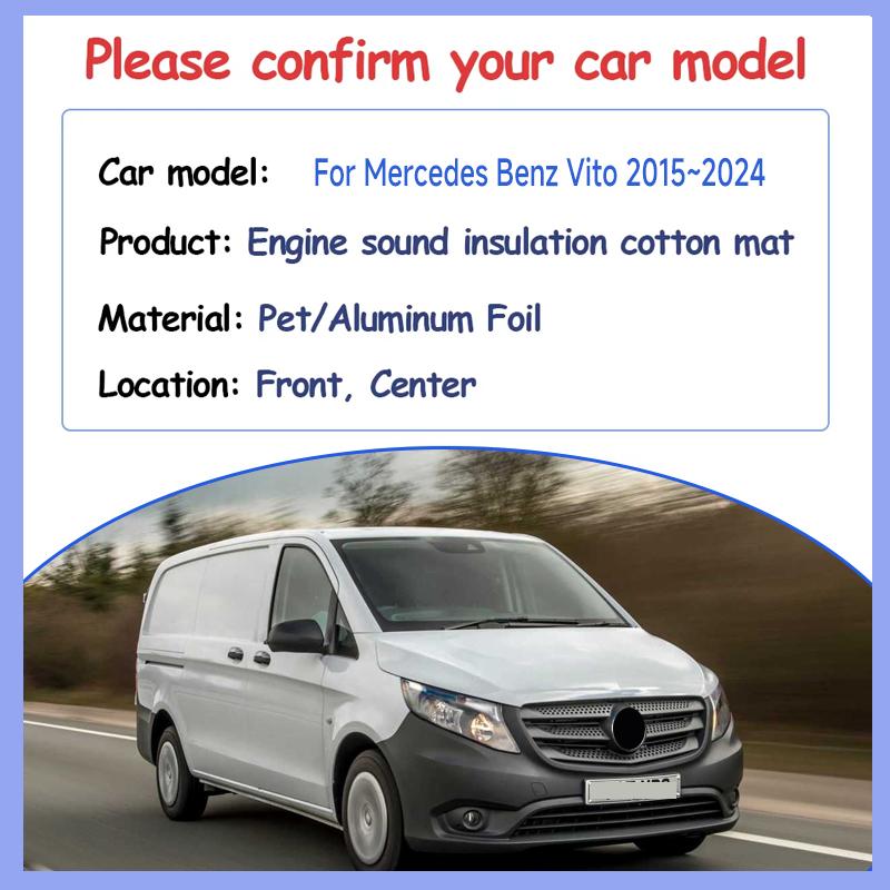 Motorhauben-Geräuschdämmung für Mercedes Benz Vito W447 2015-2024 Hitzeschutz-Baumwolle Auto-Feuerschutzmatte Innenraum-Zubehör Hitzeschilder 2
