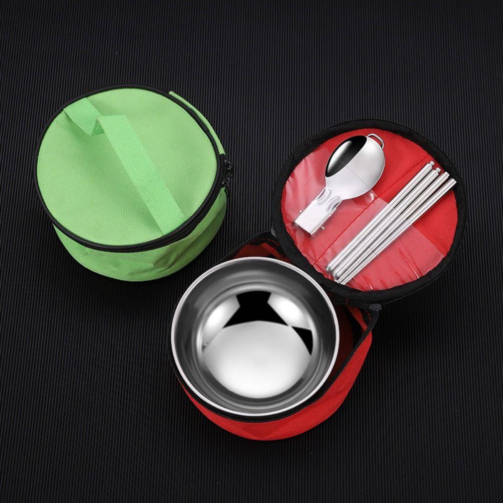 

Портативный набор столовых приборов для кемпинга из нержавеющей стали, набор столовых приборов для пикника, ложка, миска, палочки для еды Blue-Round