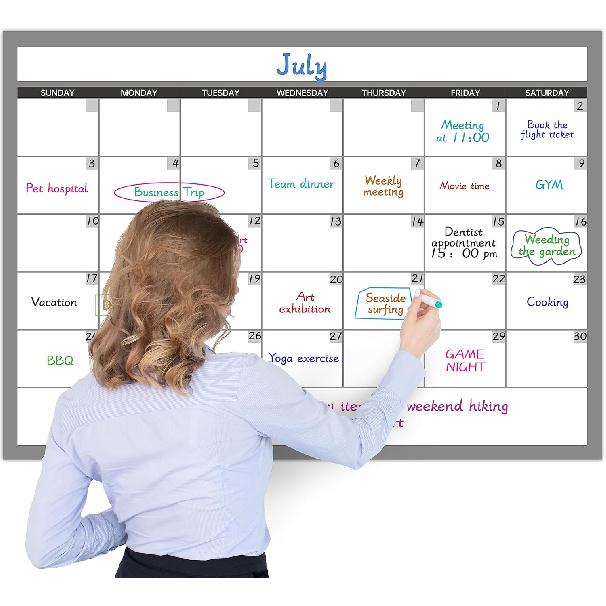 Large Dry Erase Calendar for Wall, Undated 1 Month Wall Calendar, 40" x 28" Erasable & Reble Laminated Calendar, 10 Round Stickers, Great Layout Wall