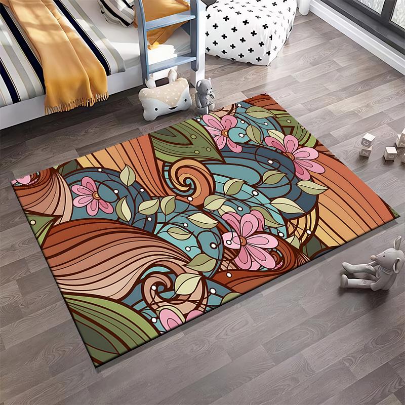 Floral Abstract Pattern Rug Non-slip Rug Suitable for Living Room and Bedroom Sofas