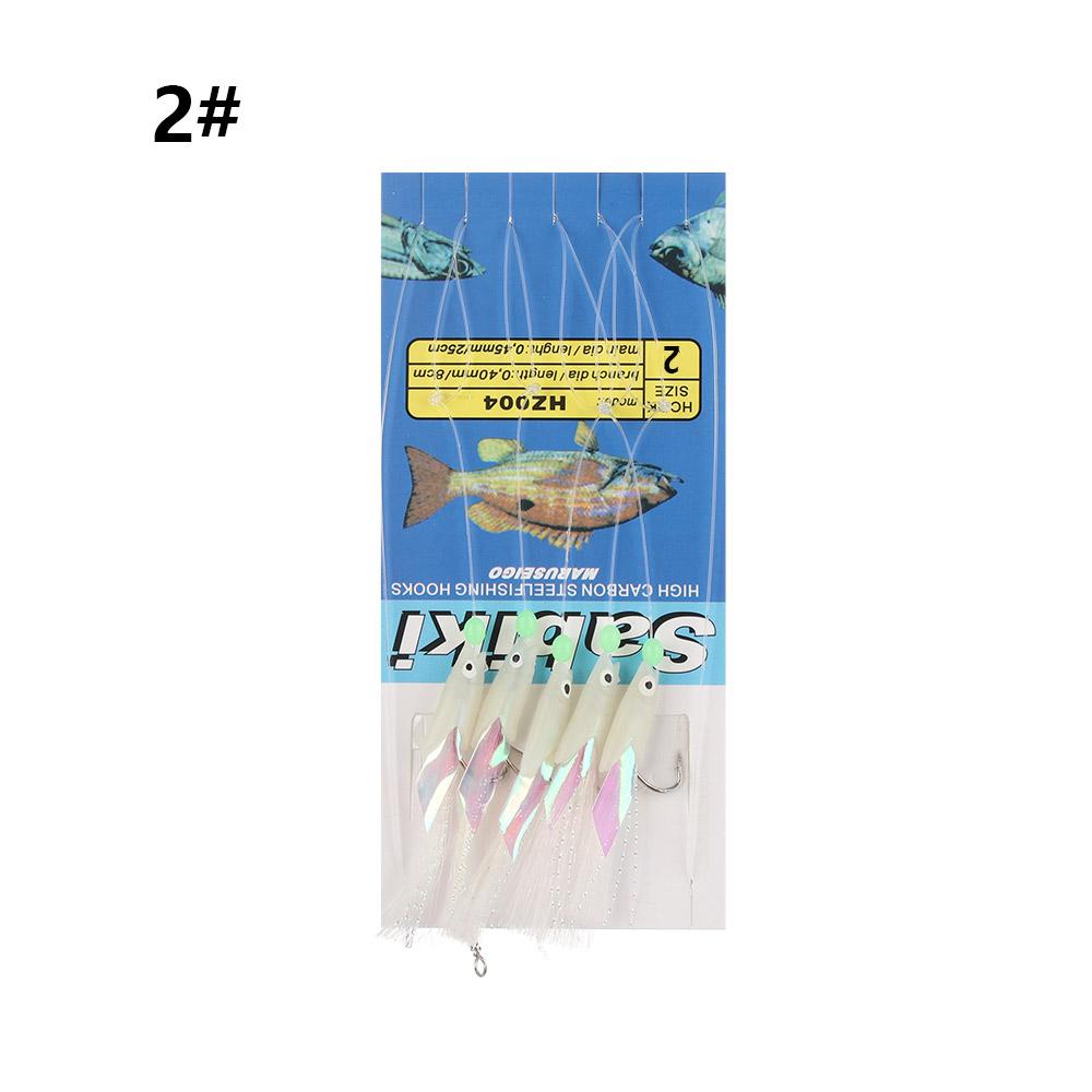 

5Pcs/Set Swim Carbon Steel Soft Silicone Head Portable String Hook Tied Up Glow Fish Lure Long Tail Soft Bait