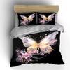 Sparkling Butterfly With Pink Flowers Duvet Cover Set With 3D Printing Design Soft Polyester Bedding Set All-Season Comfort