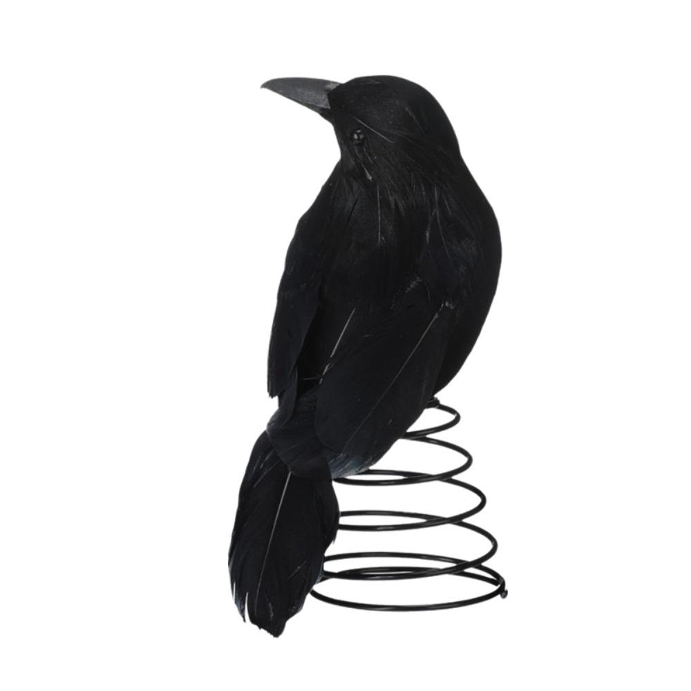 Terrifying Straw Doll Ornament Flexible Spring Base Halloween Raven Desk Doll Autumn Crow