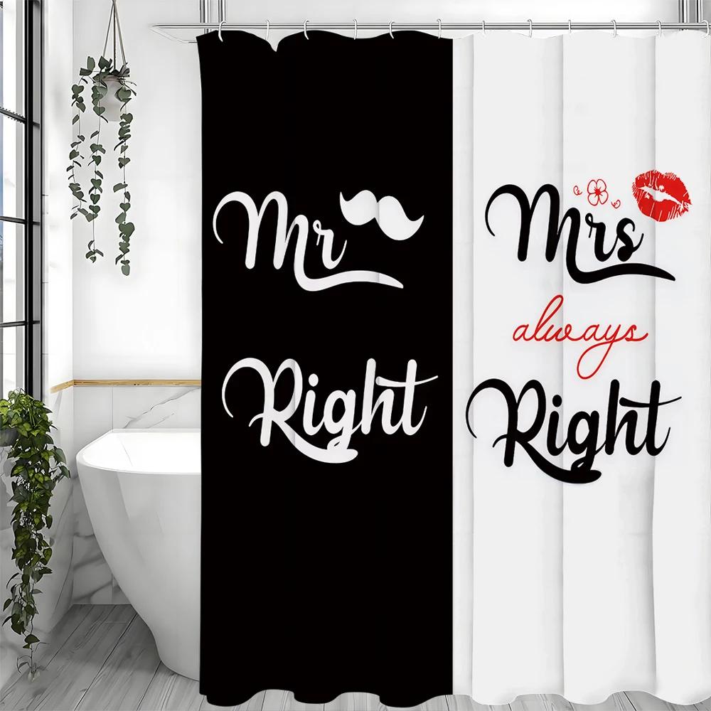 Valentine's Day Mr. Black and White Ladies Lipstick Mustache Shower Curtain, Bathroom Decorative Shower Curtain, Waterproof Show