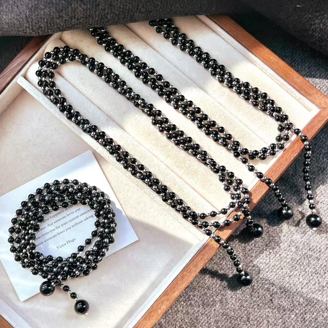 

High-Quality Natural Black Agate Design Sense, A Variety Of Wearing Methods, Necklace, Collarbone Chain, Sweater Chain