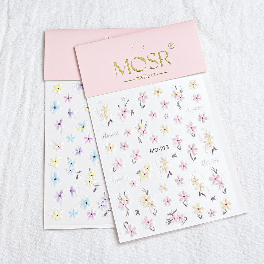 5D Embossed Floral Nail Art Stickers - Colorful Summer Small Ice Flowers