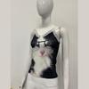 Summer Floral Print V-neck Slim Fit Backless Top