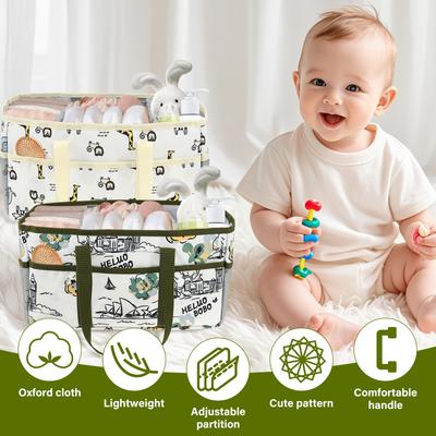 Baby Windel Caddy Oxford Stoff Leichtgewichtiger Aufbewahrungskorb für die Kinderkrippe mit Griffen und herausnehmbaren Trennwänden Neugeborenen Windel Organizer
