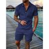 Men's Casual Contrast Color Short Sleeve Polo Shirt Set, Zip Collar Polo Outfit for European American, Dropshipping Independent Station Stock