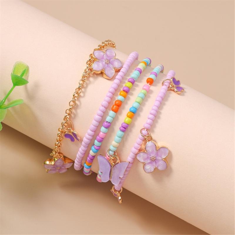 Pack of 5 Handmade Bead Bracelet Colorful Adjustable Wrist Jewelry Charm Bracelet Bead Texture for Various Occasion