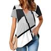 Women's Short Sleeve Tops Summer V-Neck T Shirts Casual Pleated Blouse Loose Print Basic Tee