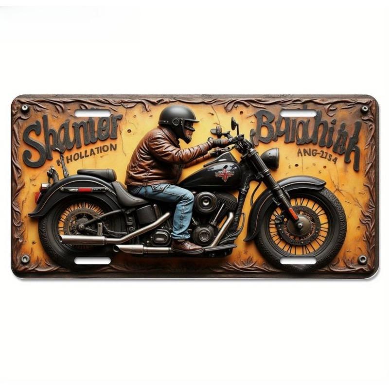 Motorcycle Souvenir License Plate, Metal Auto Wall Decor 15x30cm
