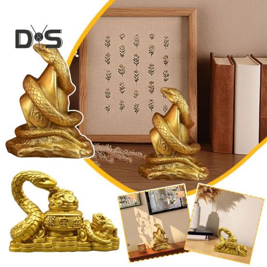 Zodiac Snake Ornament Resin Snake Figurine Tabletop Wealth Luck Snake Statue for Chinese New Year Home Office Decor