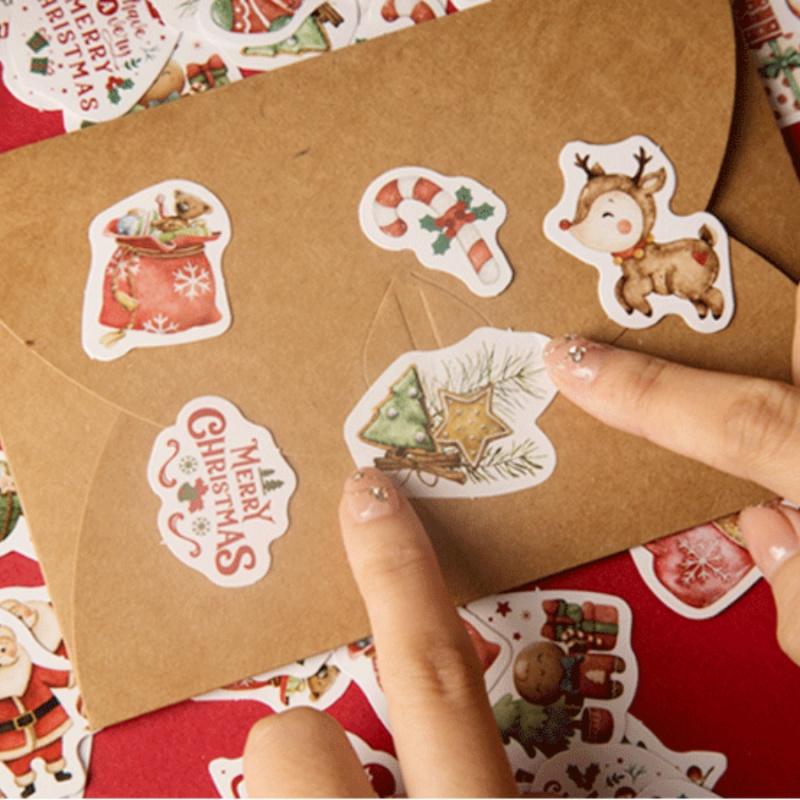 46pcs/Box Christmas Stickers Santa Claus Reindeer JournalDIYGift Box Gift Bag Decoration Self-Adhesive Sealing Sticker