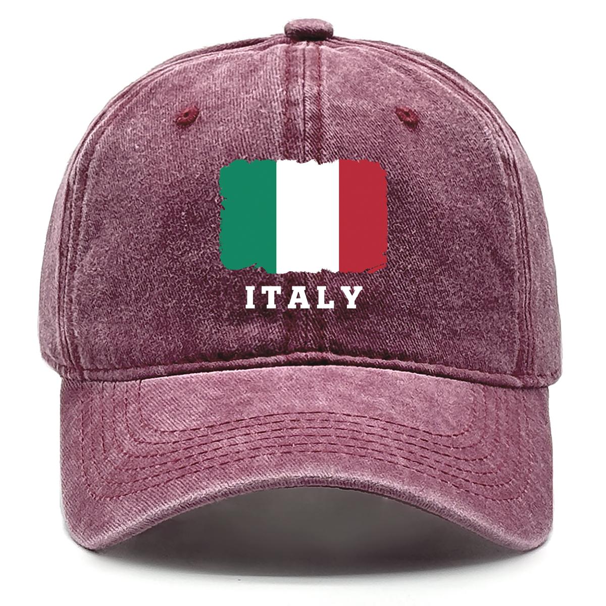 

Flag of Italy Print Adjustable Baseball Cap, Patriotic Trucker Hat Headwear Washed Sunshade Fit Snapback Baseball Hat as the picture вино красного