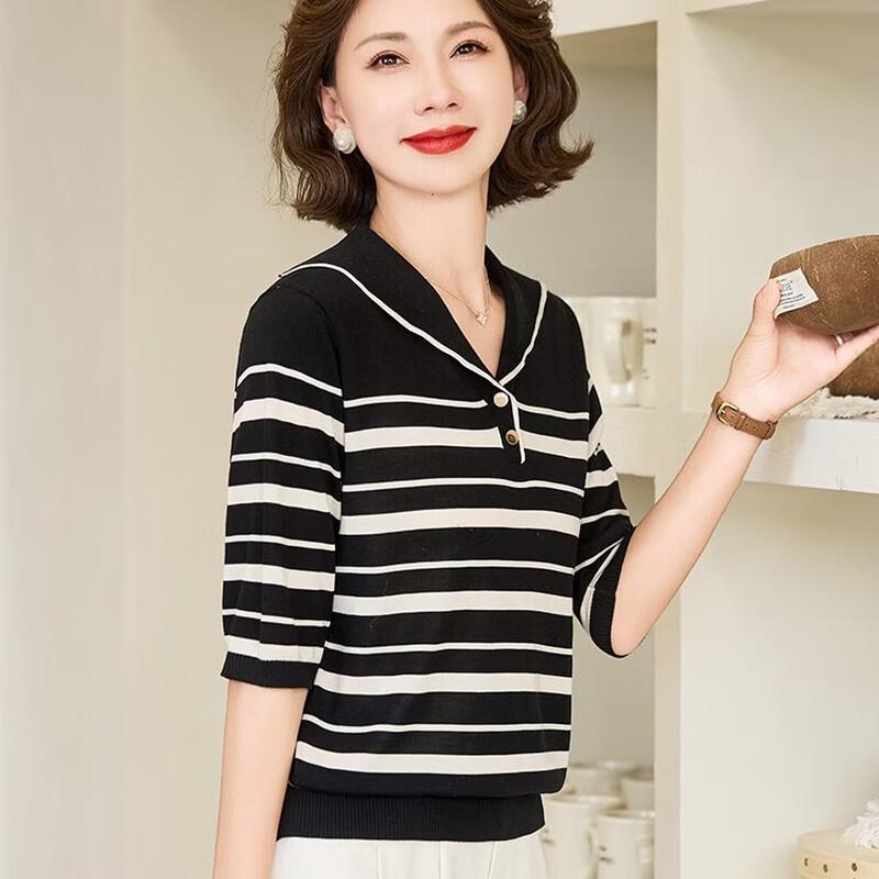 Jianhu Mom s Stylish Short-Sleeve Knit Shirt 2XL