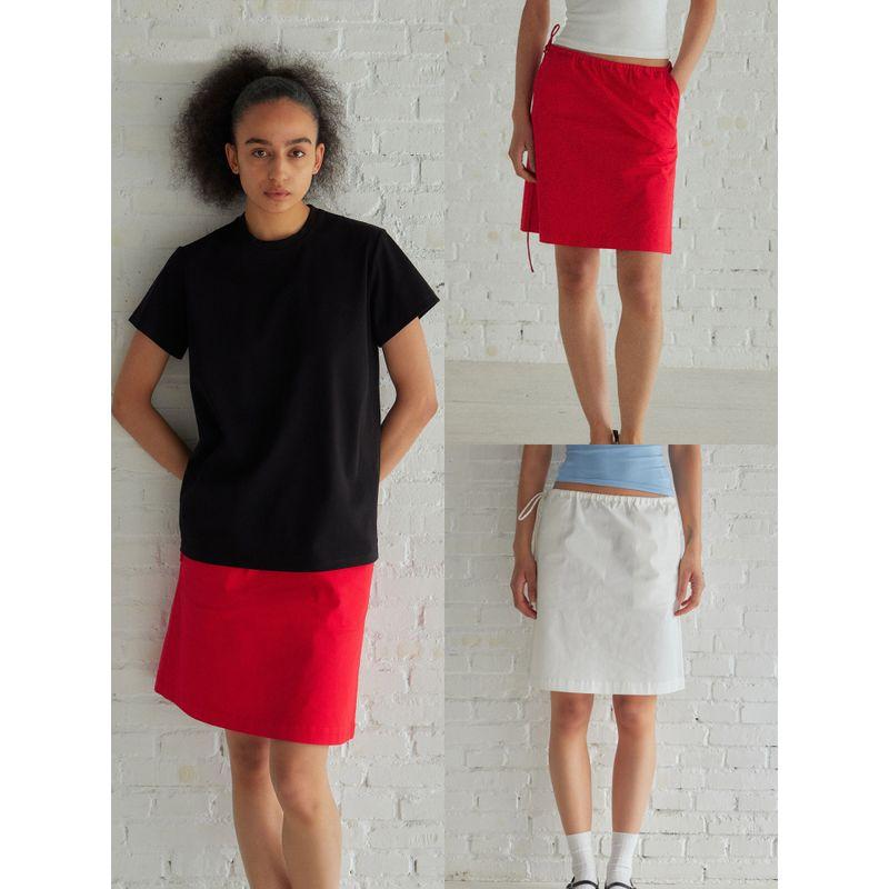 

A Door 2 Colors Side Drawstring Skirt Gloria Lower Waist Level Basic Micro-Elastic A Word Version Summer White S