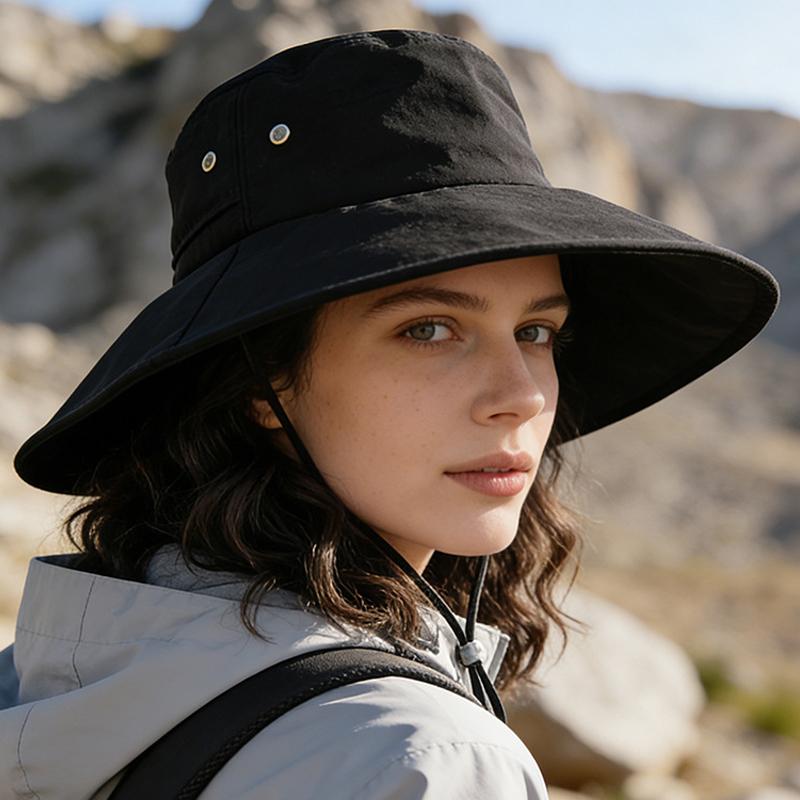 Spring Summer Outdoor Large Brim Sunscreen Hat Women Can Wear Ponytail Fisherman Hat Mountaineering Camping Sun Hat