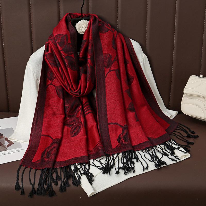 Luxury Brand Autumn And Winter Imitation Cashmere Cashmere Jacquard Fringed Shawl Dual-Purpose Scarf High-End Atmosphere Women