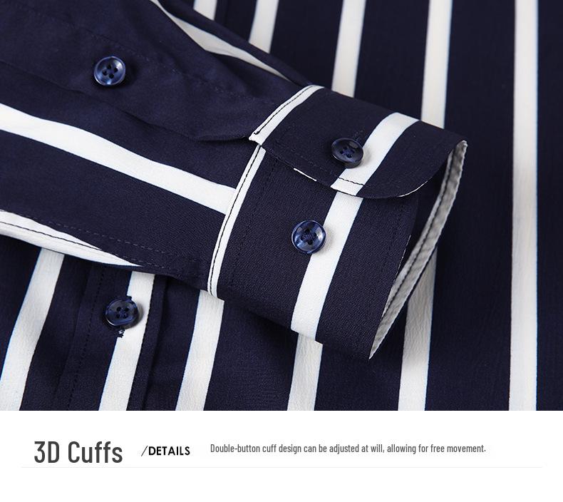 Men's Business Casual Striped Long Sleeve Shirt with Button-Down Collar