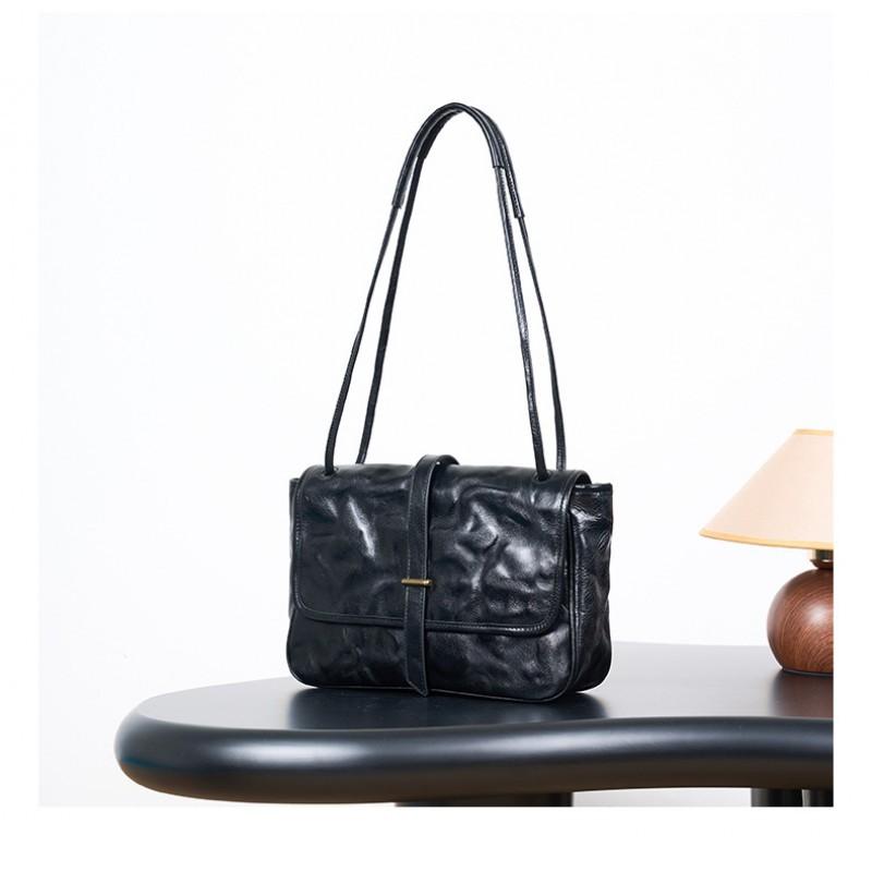 Real Leather Women's Bag Commuting Shoulder Fashionable Retro Mailman Tree Cream Vegetable Tanned Cowhide Crossbody