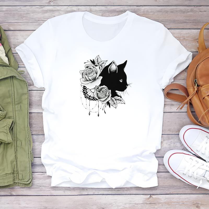 Women's Fashionable T-shirt, Cute Summer Pattern, Short-sleeve Trendy Top.