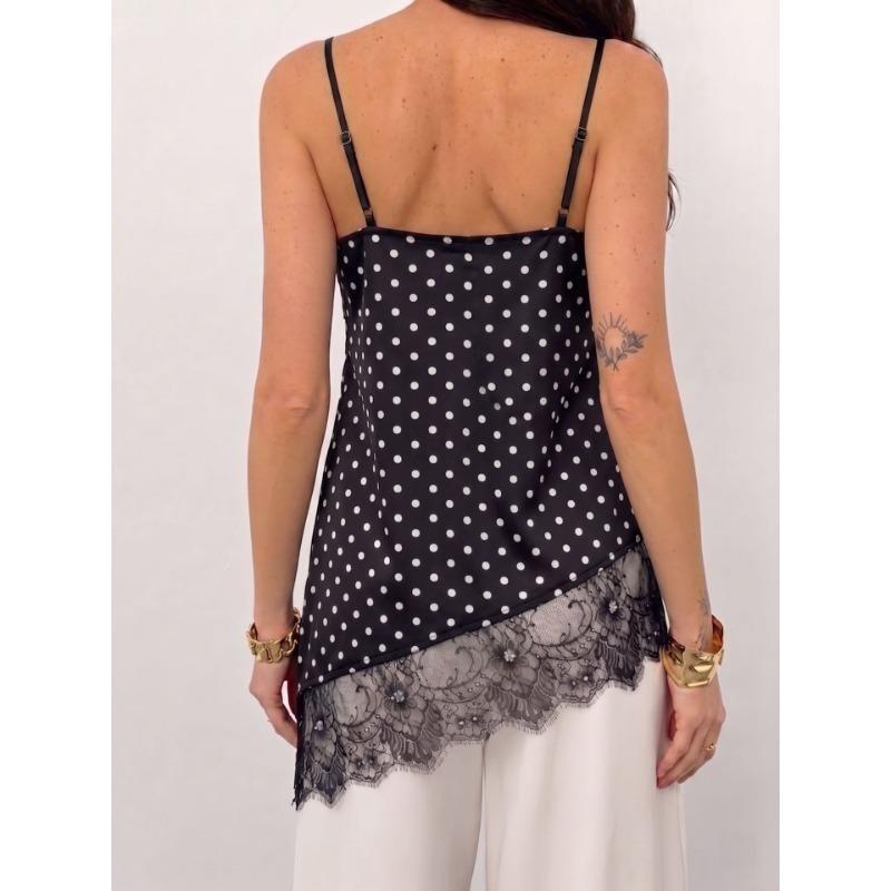 V Neck Irregular Lace Spliced Loose Camisole Tank Top