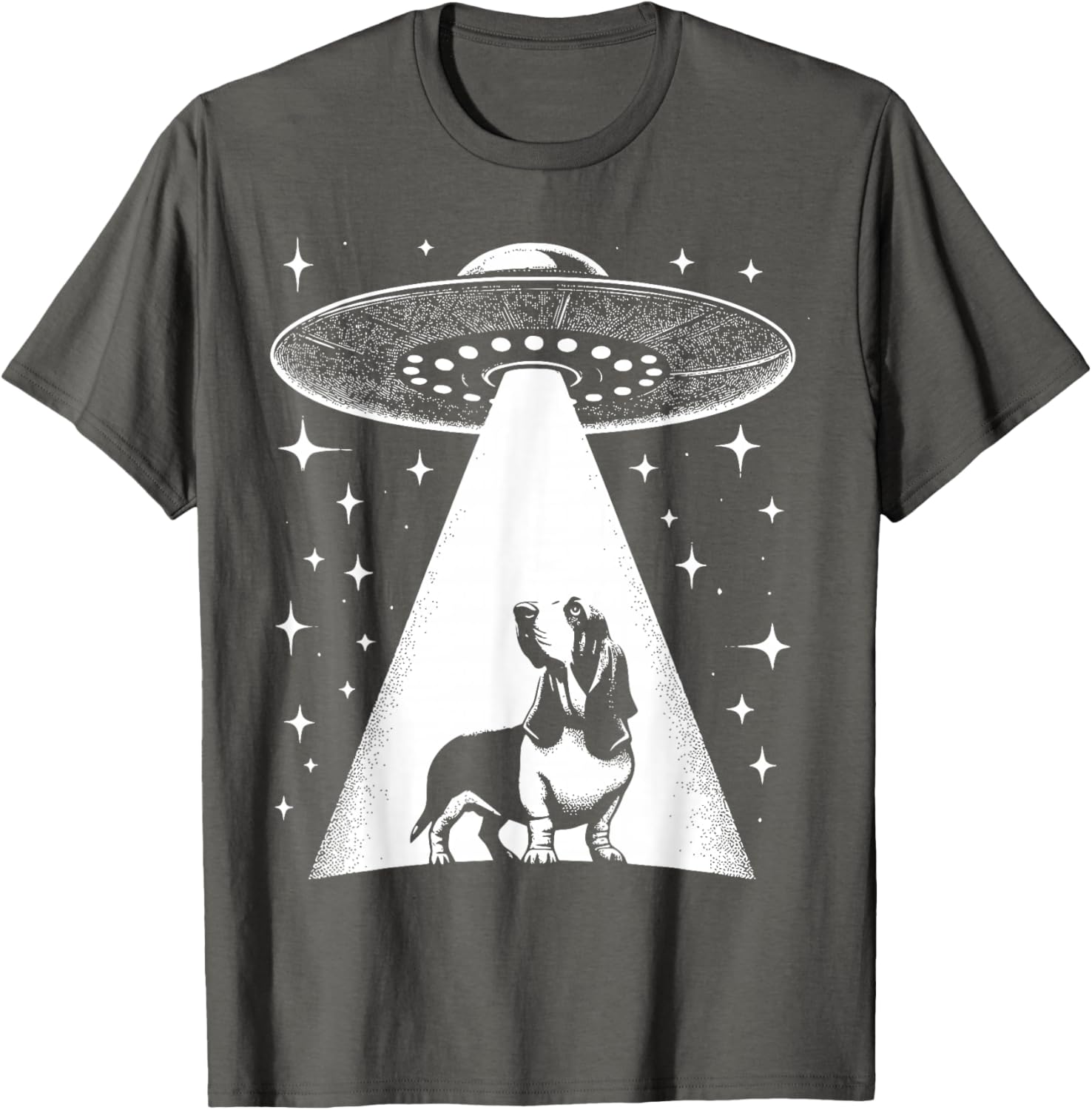 

Basset Hound UFO Alien Abduction Graphic Tee Funny Dog Lover Gift T-Shirt 4XL
