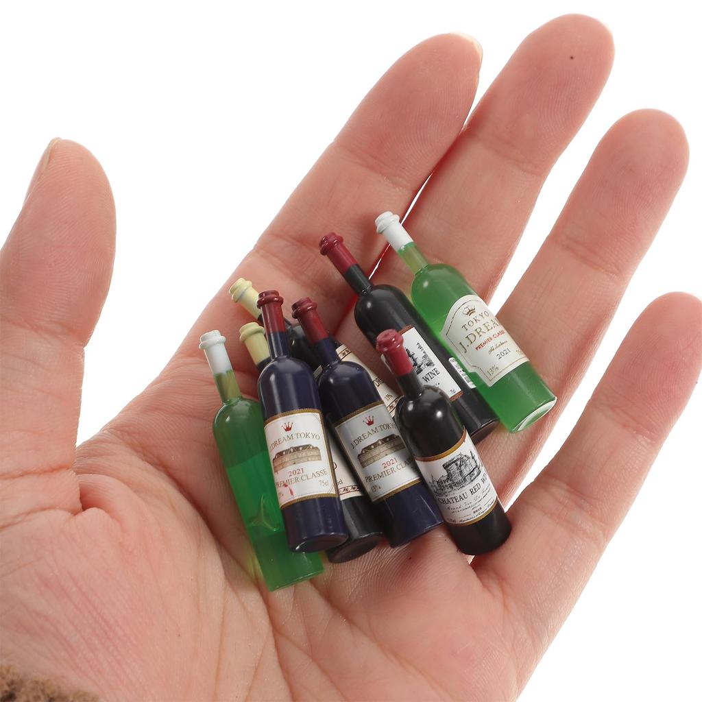 STOBOK Modelo de Garrafa de Vinho em Miniatura Escala Casa de Bonecas Mini Casa Pequenos Modelos de Garrafa de Vinho para Decoração de Interiores Acessórios de 8 Peças, Decoração 1/12,