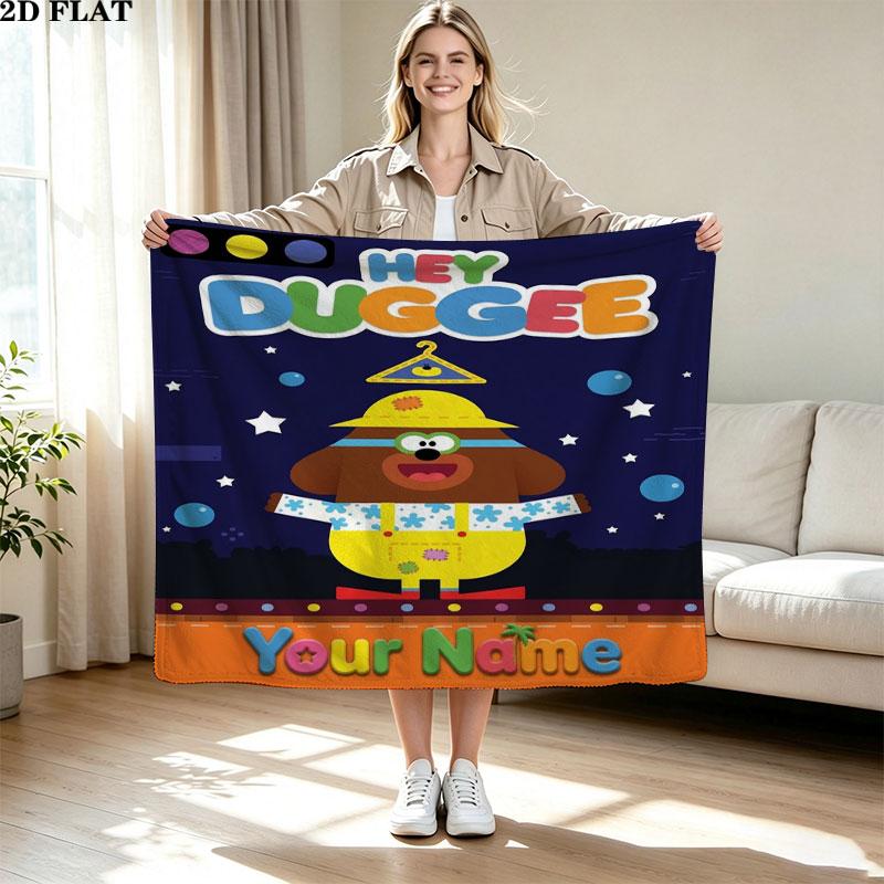 1PC Hey Duggee Custom Name Patterned Flannel Blanket Suitable For All Seasons for Home Decor Warmth and Comfort Gifts Holiday Present