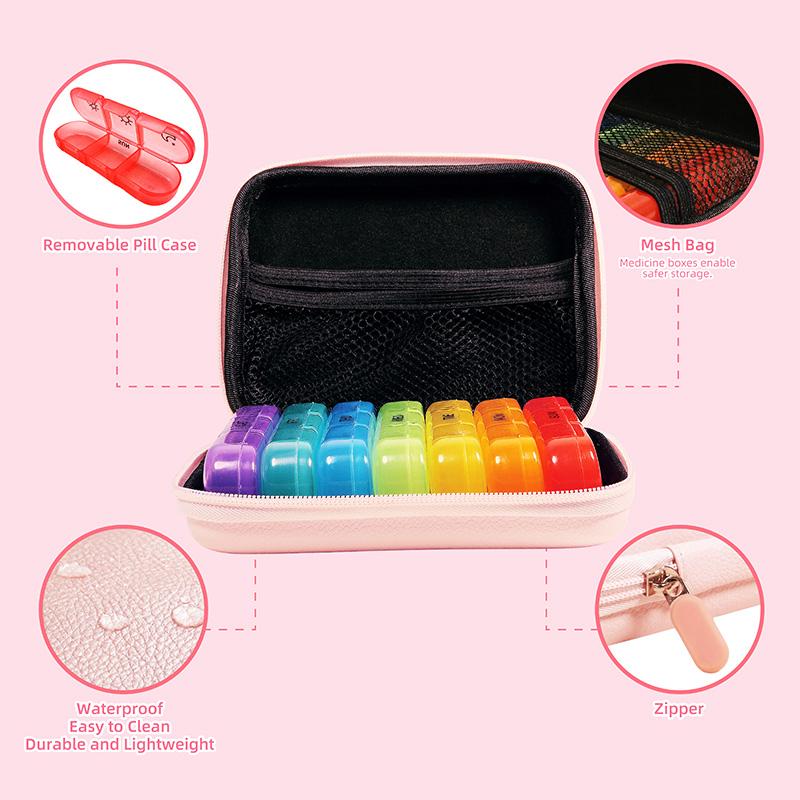 Food Grade Plastic Rainbow Grid Waterproof Medicine Box Bag Type Weekly Dose Storage Organizer Compact Portable Pill Case