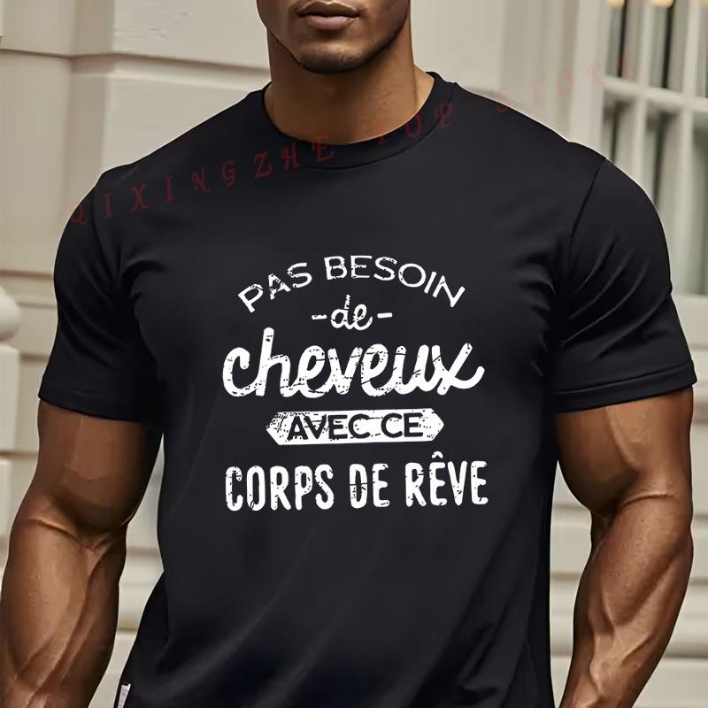 MenS French Quote TShirt  Relaxed Fit Short Sleeve With Geometric Print Casual Short Sleeve Oneck Top Tee 4XL