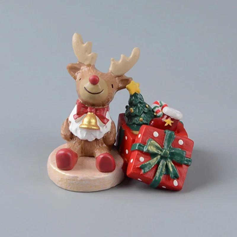 Christmas Tree Santa Claus Trailer Sled Elk Snowman Mini Figures DIY Desktop Home Landscape Decoration Model Toys for Christmas