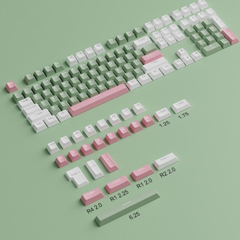 134PCS OEM Height Two Color Injection Green and White PBT Keycaps for Mechanical Keyboard Enthusiasts